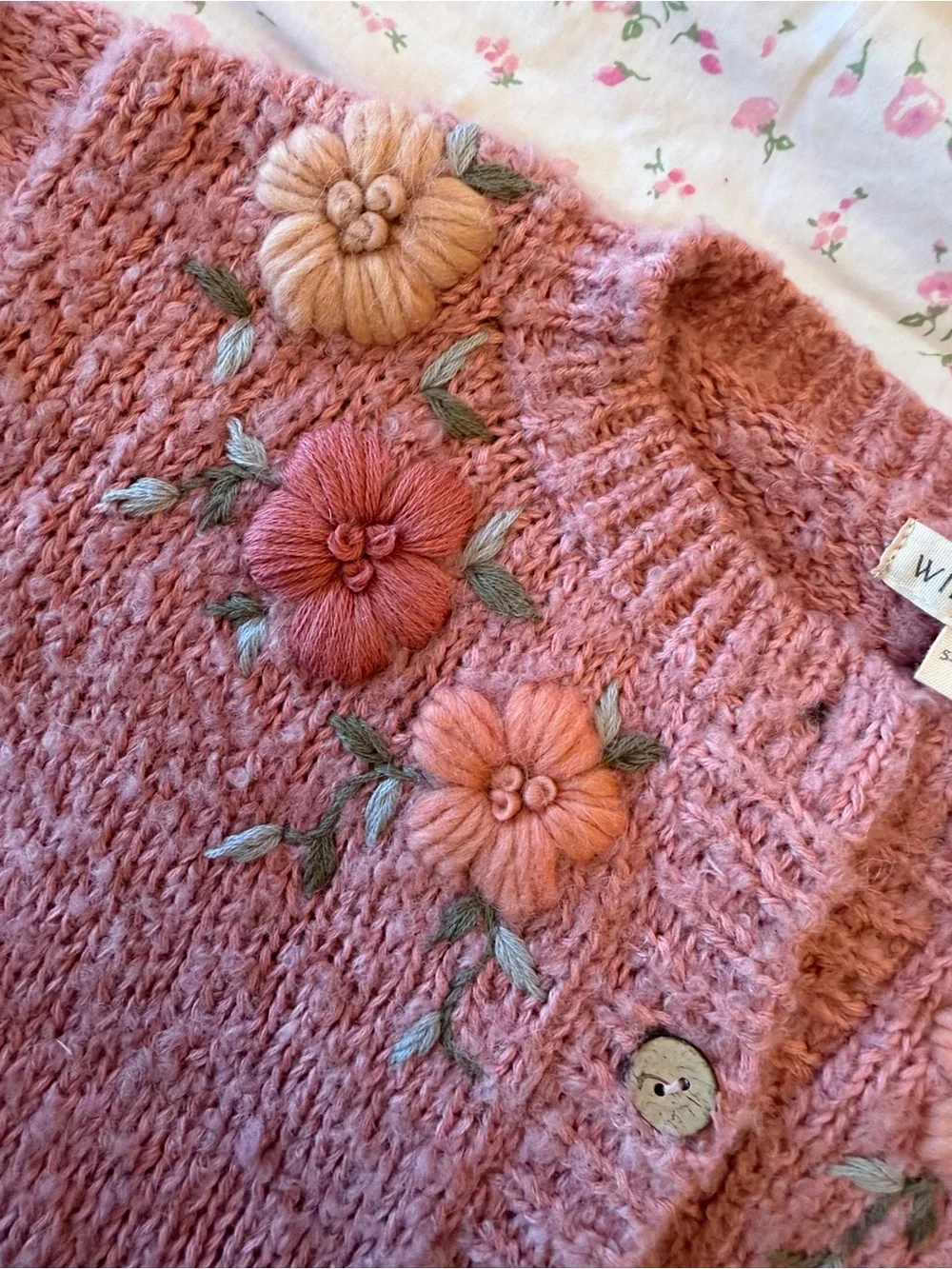 WILD WAWA Magnolia Floral Embroidered Girl’s Cardigan Sweater 5-6Y